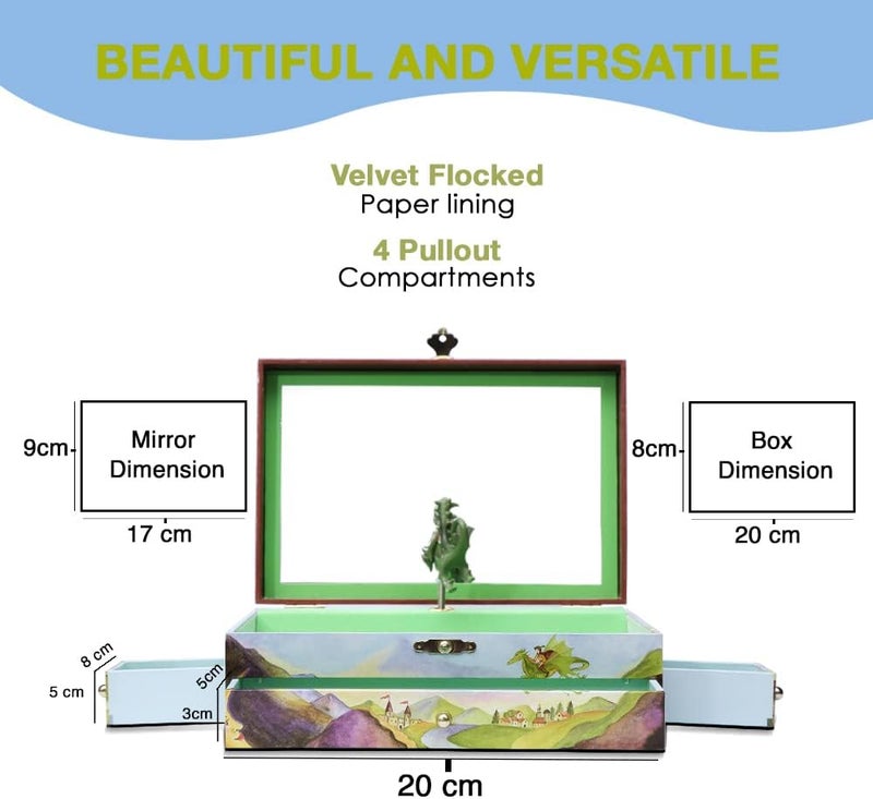 Enchantmints Dragon Boys Jewerly Box Spins to Music 3 Pullout Drawers Treasure Storage - Image 2